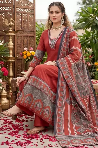 Maroon floral printed anarkali kurta set for women