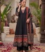 Black floral printed anarkali kurta set for women