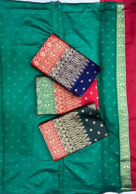 Pink red silk blend jacuard work festival saree with unstitched blouse piece 4