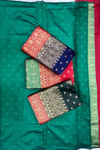 Pink red silk blend jacuard work festival saree with unstitched blouse piece