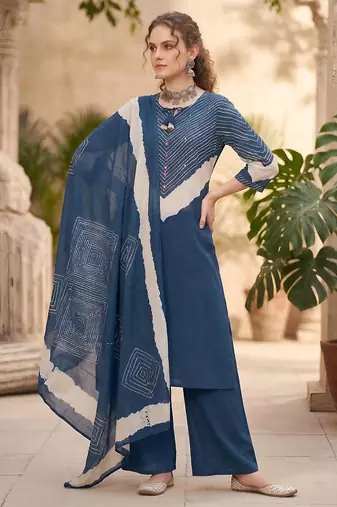 Blue floral printed straight kurta set for women