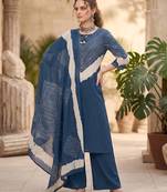 Blue floral printed straight kurta set for women