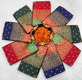 Pink red silk blend jacuard work festival saree with unstitched blouse piece 5