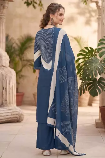 Blue floral printed straight kurta set for women