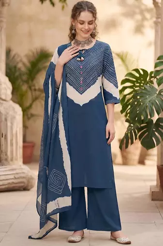 Blue floral printed straight kurta set for women