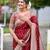 Maroon silk blend jacuard work festival saree with unstitched blouse piece