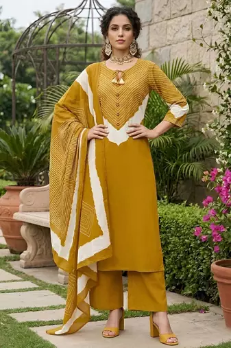 Yellow floral printed straight kurta set for women