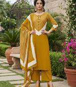 Yellow floral printed straight kurta set for women