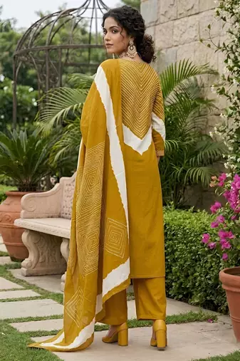 Yellow floral printed straight kurta set for women