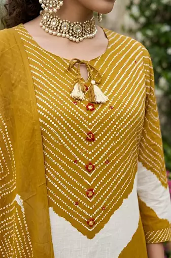 Yellow floral printed straight kurta set for women