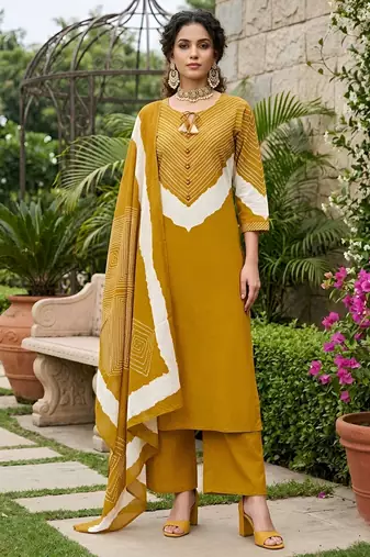 Yellow floral printed straight kurta set for women