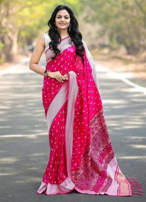 Pink  silk blend jacuard work festival saree with unstitched blouse piece 1