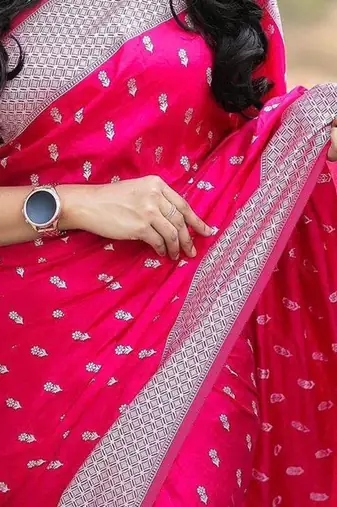 Pink  silk blend jacuard work festival saree with unstitched blouse piece