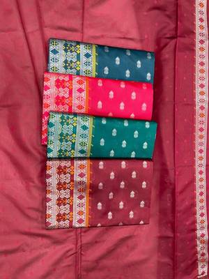 Pink  silk blend jacuard work festival saree with unstitched blouse piece 4