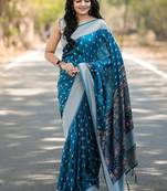 Rama  silk blend jacuard work festival saree with unstitched blouse piece