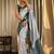 Grey green silk blend jacuard work festival saree with unstitched blouse piece