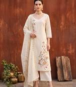 Beige floral printed straight kurta set for women