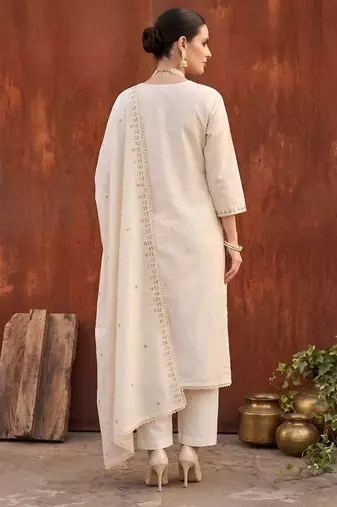 Beige floral printed straight kurta set for women