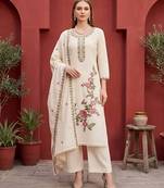 Beige floral printed straight kurta set for women