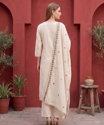 Beige floral printed straight kurta set for women 2