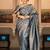 Black silk blend jacuard work festival saree with unstitched blouse piece