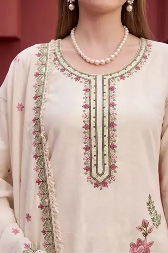 Beige floral printed straight kurta set for women