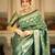 Green silk blend jacuard work festival saree with unstitched blouse piece