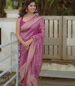 Purple silk blend jacuard work festival saree with unstitched blouse piece