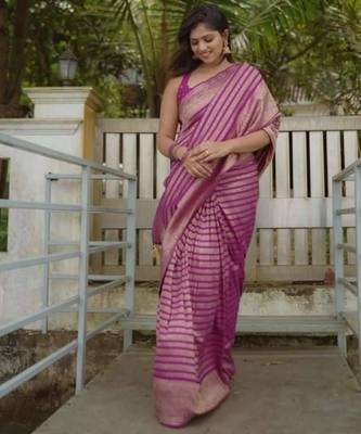Purple silk blend jacuard work festival saree with unstitched blouse piece 3