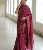 Wine silk blend jacuard work festival saree with unstitched blouse piece