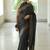 Black silk blend jacuard work festival saree with unstitched blouse piece