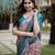 Peach sky silk blend jacuard work festival saree with unstitched blouse piece