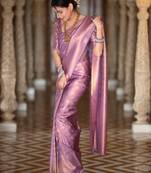 Pink silk blend jacuard work festival saree with unstitched blouse piece