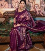 Purple silk blend jacuard work festival saree with unstitched blouse piece