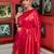 Red silk blend jacuard work festival saree with unstitched blouse piece