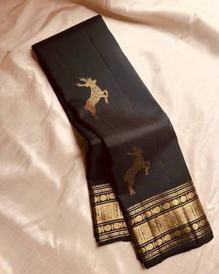 Black silk blend jacuard work festival saree with unstitched blouse piece 1