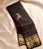 Black silk blend jacuard work festival saree with unstitched blouse piece
