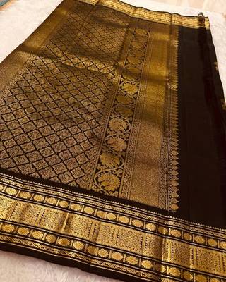 Black silk blend jacuard work festival saree with unstitched blouse piece 2