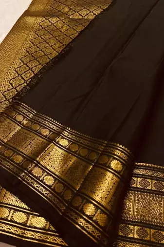 Black silk blend jacuard work festival saree with unstitched blouse piece