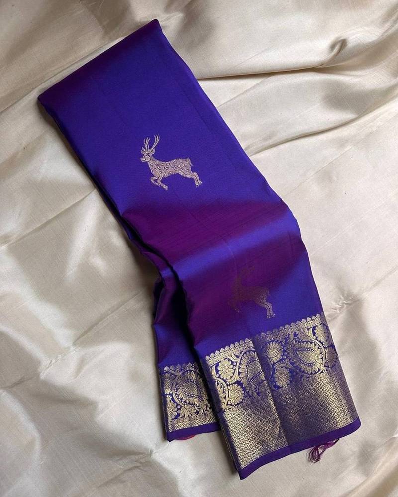 Blue silk blend jacuard work festival saree with unstitched blouse piece