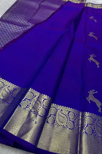Blue silk blend jacuard work festival saree with unstitched blouse piece