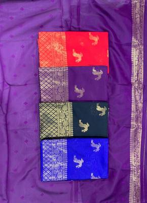 Red silk blend jacuard work festival saree with unstitched blouse piece 5