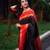 Black red silk blend jacuard work festival saree with unstitched blouse piece