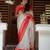 White red silk blend jacuard work festival saree with unstitched blouse piece