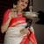 White red silk blend jacuard work festival saree with unstitched blouse piece