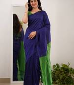 Blue parrot silk blend jacuard work festival saree with unstitched blouse piece