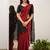 Maroon black silk blend jacuard work festival saree with unstitched blouse piece