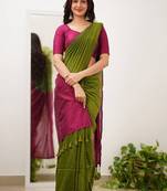 Parrot wine silk blend jacuard work festival saree with unstitched blouse piece