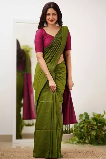Parrot wine silk blend jacuard work festival saree with unstitched blouse piece