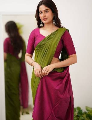 Parrot wine silk blend jacuard work festival saree with unstitched blouse piece 3